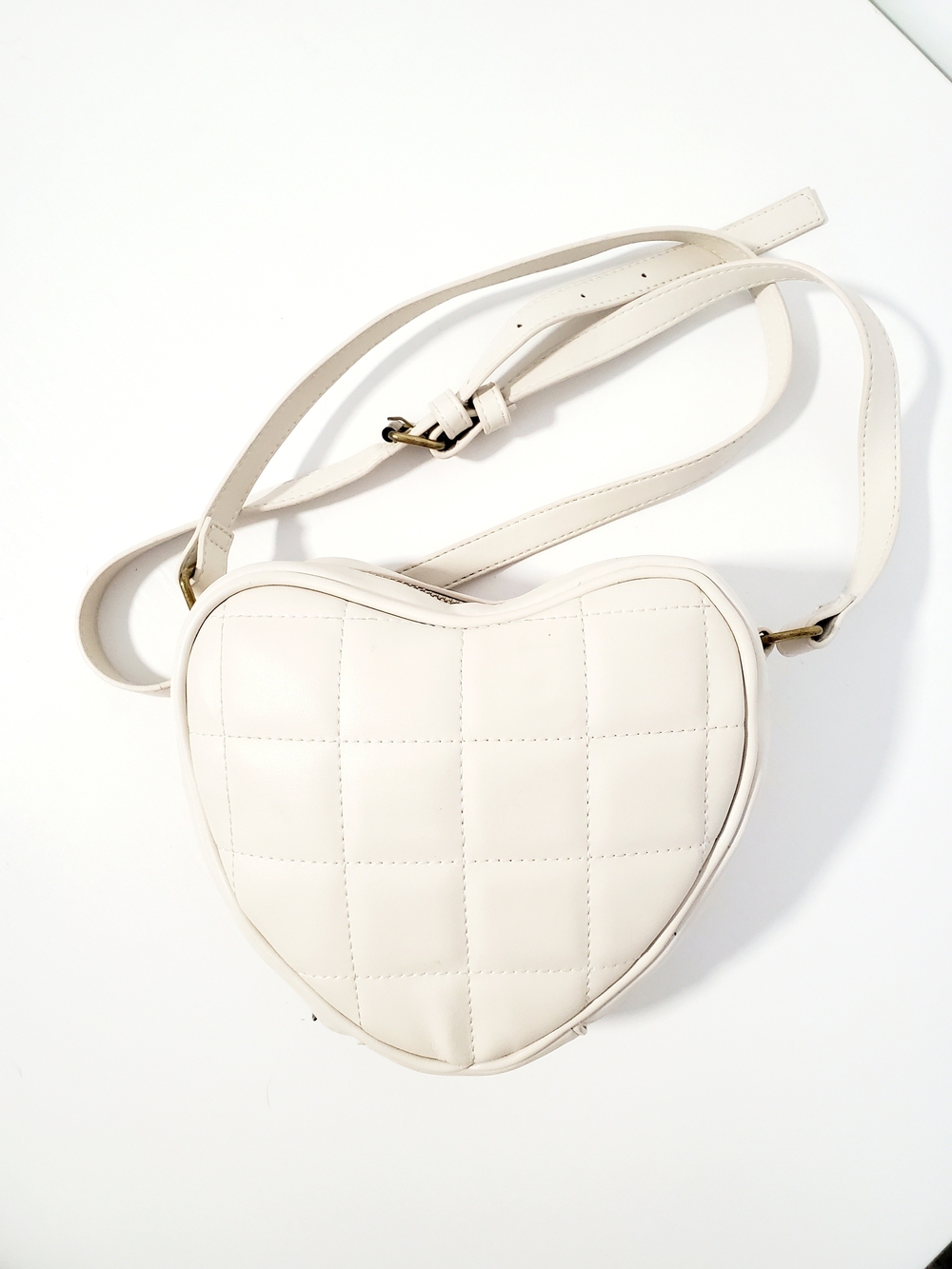 American Eagle Outfitters Cream Quilted Heart Crossbody Bag